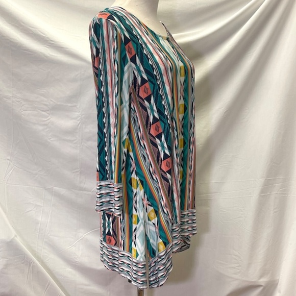 RUBY RD. Multicolor Native American Print Boho Tunic Top Size L - Picture 2 of 5